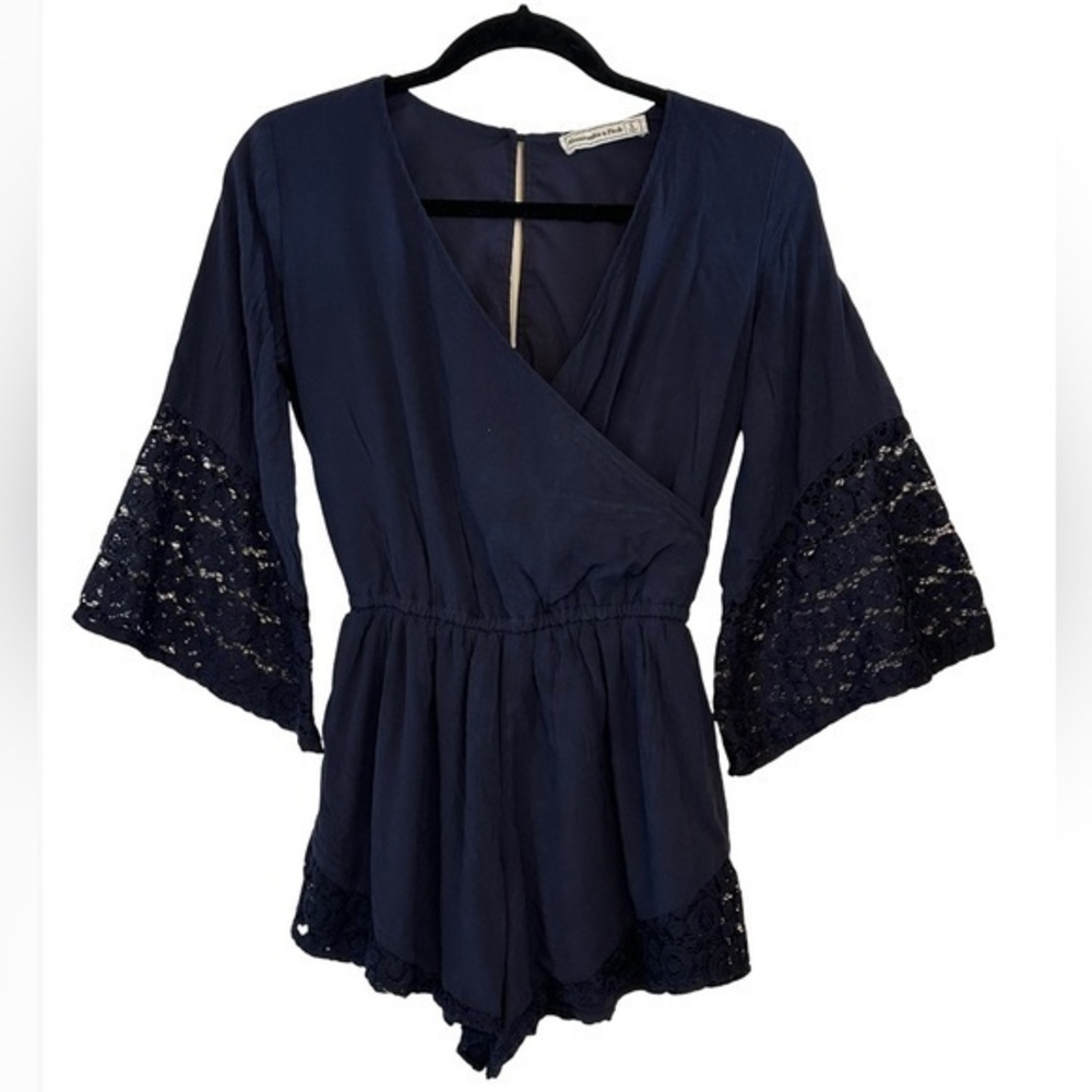 Abercrombie & Fitch Navy Shorts Romper With Lace Details